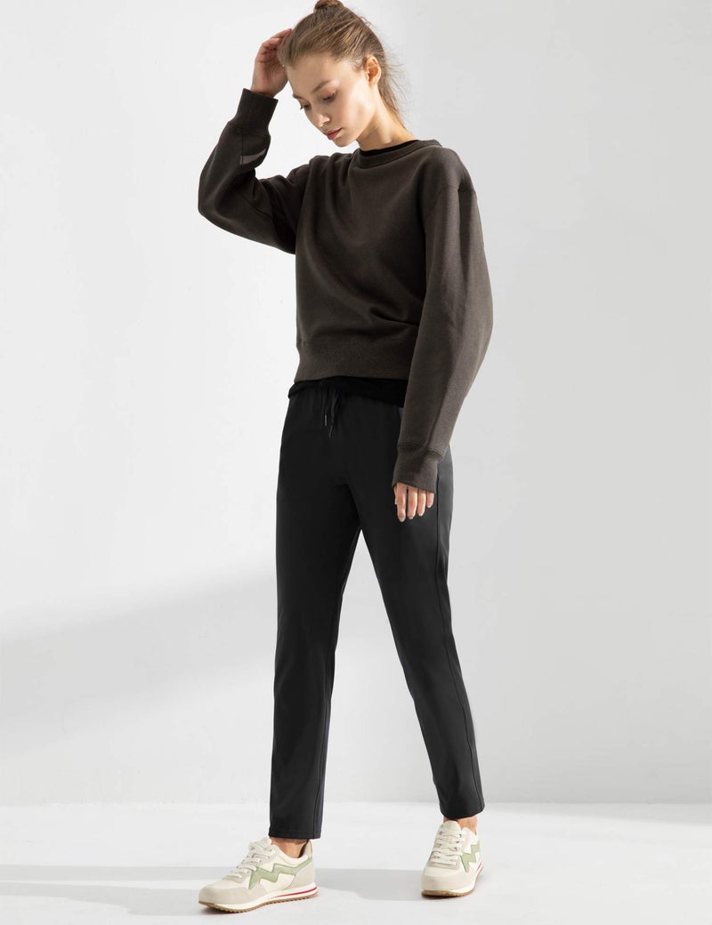 AJISAI 7/8 Joggers Travel Pants with Pockets Lounge Casual Stretch Workout Pants for Women Black 27" L - Image 3